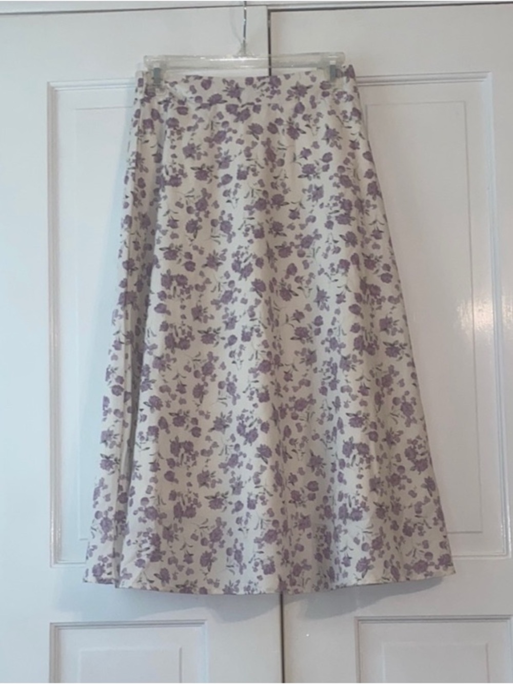 Women's Cream A-Line Skirt with Lilac Floral Print
